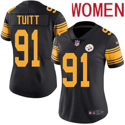 Women Pittsburgh Steelers #91 Stephon Tuitt Nike Black Vapor Limited Rush NFL Jersey